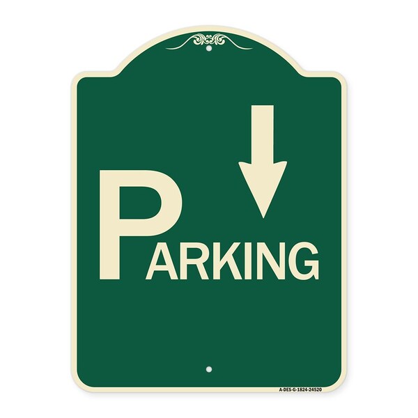 Parking with Arrow Pointing Down Heavy-Gauge Aluminum Architectural Sign, 24" x 18", G-1824-24520
